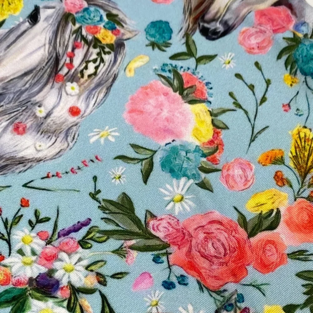 Whimsical Floral Horse Print Throw Blanket w/Solid Pink on the back side Ruffles